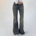 Women's Clothing Denim Jeans Low Waist Vintage Washed Women's Low-Rise Bootcut Jeans - Retro Distressed Denim Pants With Straight Fit & Flared Hem_mkmklike.com