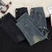 Vintage Washed High Street Denim Jeans For Men | Relaxed Straight-Leg Trousers With Distressed Details | Classic Blue & Black Cotton Blend Pants_mkmklike.com