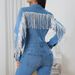 Women's Clothing Ins New Fashion Tassel Long Sleeve Denim Jumpsuit_mkmklike.com