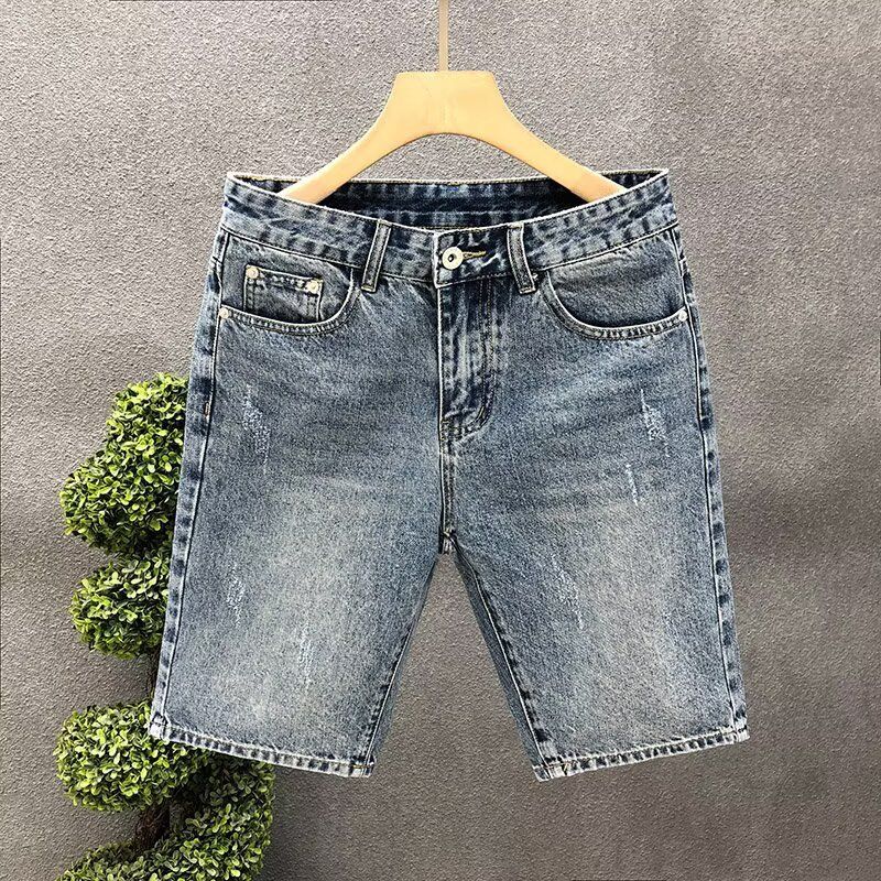 Men's Slim-Fit Stretch Denim Shorts – Korean Street Style 5-Inch Inseam Summer Shorts With Tapered Leg (28-36) – Lightweight & Breathable_mkmklike.com