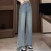 American Retro Wide-leg Jeans For Women, Spring And Autumn, High-waisted, Loose-fitting, Drapey, Floor-length, Slimming,_mkmklike.com