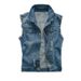Men’s Slim-Fit Denim Vest – Distressed Washed Workwear Jacket With Multiple Pockets (98% Cotton, S-6XL, Blue)_mkmklike.com