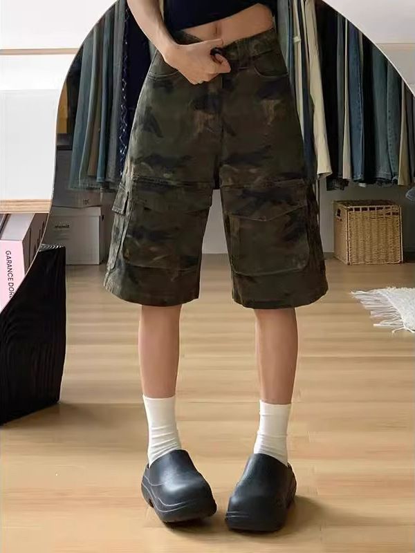 Men's Clothing Retro Camouflage Shorts Shorts Men's Summer Trendy Brand Cool Street Pants Multi Pocket Denim Overalls_mkmklike.com