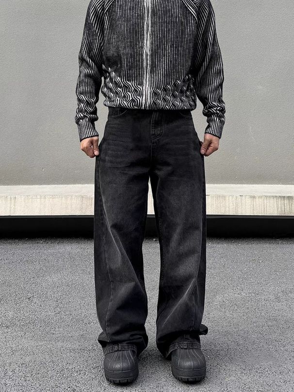 Men’s Retro Wide Leg Jeans – High Street Loose Fit Denim Pants, Classic Blue & Vintage Wash, Comfortable Cotton Fabric_mkmklike.com