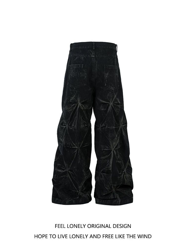 Men's Distressed Vintage Denim Jeans – 90s HipHop Relaxed Fit With Artisan Crinkle Texture (M-3XL, Black)_mkmklike.com