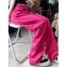 Women's Clothing Rose Red Pink Summer Loose Straight Pink High Street Retro Red Jeans Trousers Men And Women_mkmklike.com