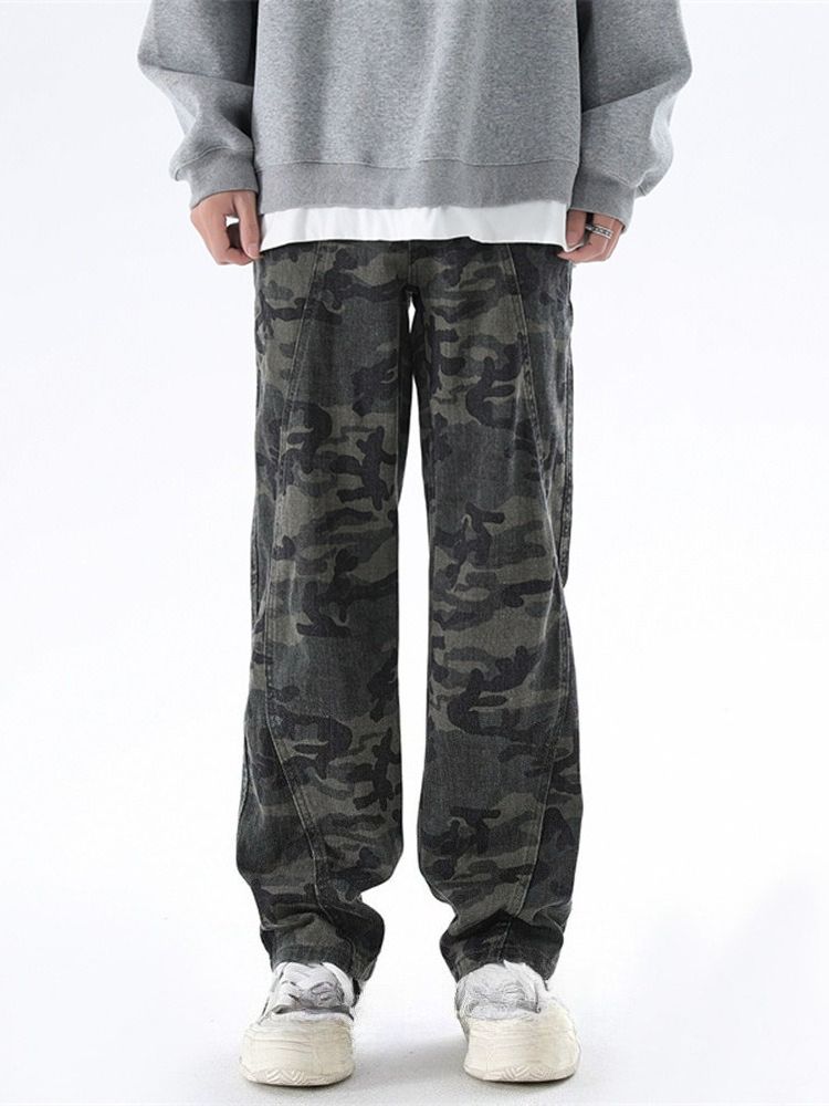 Camouflage Pants Men's Spring American Retro Loose Straight Wide-leg Pants Versatile Vibe High Street Trendy Jeans_mkmklike.com