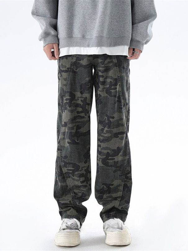 Camouflage Pants Men's Spring American Retro Loose Straight Wide-leg Pants Versatile Vibe High Street Trendy Jeans_mkmklike.com