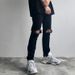 Distressed Black Skinny Jeans With Side Zipper - High Street Unisex Fashion (S-Xxl) Breathable Cotton Blend_mkmklike.com