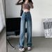 Wide Leg Jeans Korean Style High Waisted Loose Fitting Straight Leg Slimming plus Size Floor Length for Women Autumn Winter_mkmklike.com