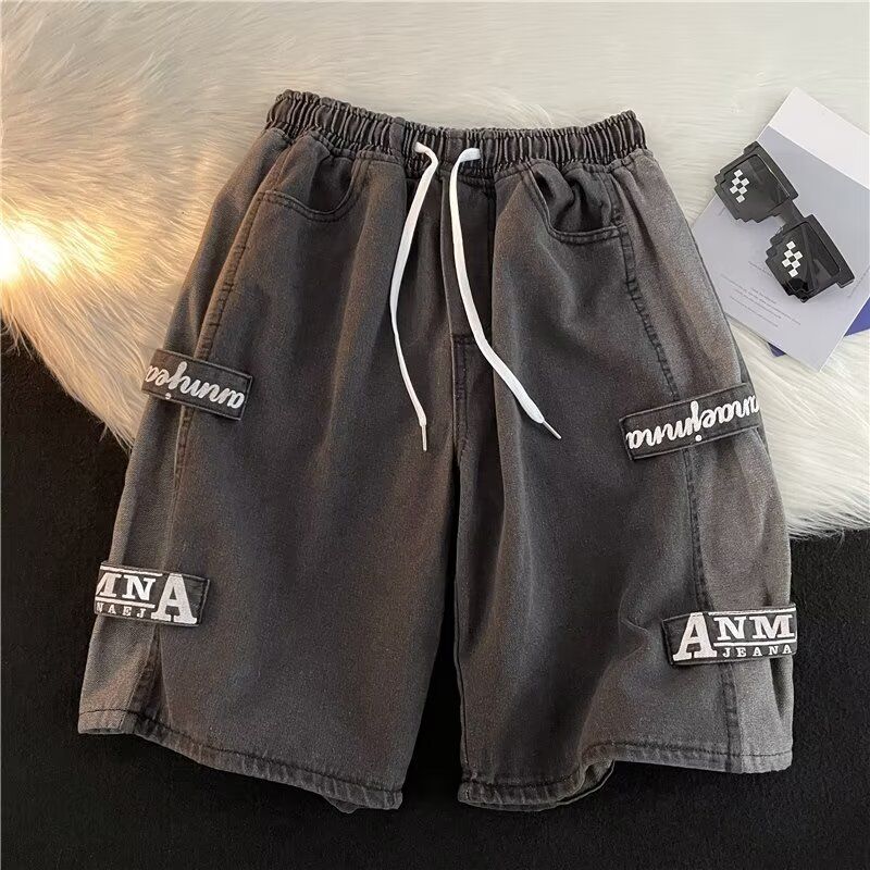 Men's Workwear Denim Shorts Summer Lightweight Loose Fit Cargo Shorts Streetwear Oversize Washed Casual Mid-Length Shorts_mkmklike.com