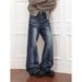 Men's Vintage Washed Jeans - Relaxed Fit Cat Whisker Slight Flare Denim Pants With Long Silhouette For Unisex Streetwear_mkmklike.com