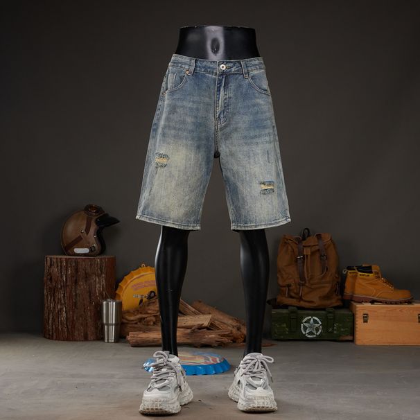Men's Vintage Distressed Denim Shorts Oversized Retro Washed Blue Artisan Rips Grunge Streetwear Big Tall 28 to 42_mkmklike.com