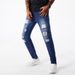 Men's American Style Stretch Denim Jeans With Ripped Details Light Blue Casual Trousers Comfortable Fit_mkmklike.com