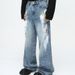 Unisex Korean Style Graffiti Splatter Paint Jeans Straight Leg Loose Fit Wide Leg Trousers Trendy Blue Non-Stretch Long Pants_mkmklike.com