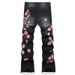 Men's Flared Jeans Street Style Heavy Embroidered Plum Blossom Non Stretch Denim New_mkmklike.com