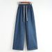 Size 80-100kg Leg Jeans Women, Loose Fit For Plus Size, Mid Elastic Waist, Slimming Straight Pants_mkmklike.com