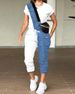 Women's clothing ready-made imitation denim splicing top + pants suit_mkmklike.com
