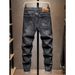Men's Slim-Fit Embroidered Jeans - Premium Stretch Denim Pants With Artisan Detailing, Black-Grey Washed For Year-Round Wear_mkmklike.com