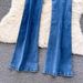 Korean Style Raw Edge High-Waist Split Jeans For Women, Drawstring Flared Trousers, Versatile Hot Girl Denim Pants For Spring & Autumn_mkmklike.com