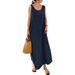 Women's Clothing new long version sling cotton and linen simple style loose pocket round neck temperament sleeveless dress _mkmklike.com