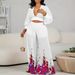Women's V-neck chiffon lantern sleeve top pleated wide-leg pants two-piece set_mkmklike.com