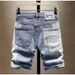 Men's Trendy Ripped Denim Shorts Slim Fit Five Pocket Length Distressed Jeans 2026 Hip Hop Style Fashion Worn By Internet Celebrities_mkmklike.com