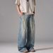 Vintage Washed Ripped Jeans For Men & Women – Retro Distressed Denim Pants, Loose Fit Wide Leg Trousers, 90s Streetwear Style_mkmklike.com