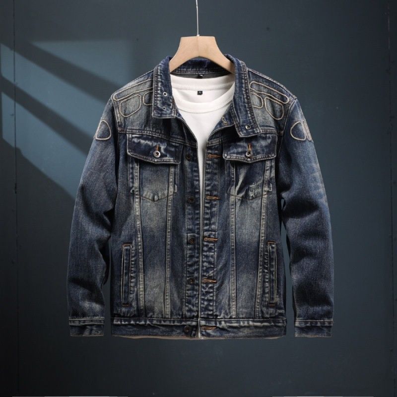 Loom Spring Autumn 2024 New European American Street Style Denim Jacket For Men, Turn-Down Collar Casual Jacket, Men's_mkmklike.com