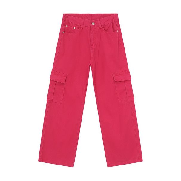 EF JEANS | 2024 New American Solid Color Large Pocket Overalls Rose Casual Loose Straight Jeans_mkmklike.com