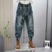 Leggings Ruffian Handsome Jeans Men's Multi-pocket Loose Splicing Harlan Pants Youth Washed Retro Trendy Scimitar Pants_mkmklike.com