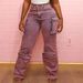 Women's Clothing Tie-Dye High-Waisted Cargo Pants – Women’s Streetwear Denim Work Pants With Patch Pockets & Straight Leg (S-L, Pink/Brown)_mkmklike.com