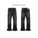 Vintage Washed High-Waisted Wide-Leg Distressed Jeans With Paint Splatter & Cat Whisker Details_mkmklike.com