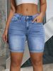 Women's Light Blue Denim Shorts Multi Layered Stretchy Slimming Versatile Mid Length Simple Folded Hem_mkmklike.com