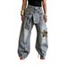 Women's Clothing Women's Lace Up Patchwork Jeans Star And Leopard Print Applique Design For Formal & Casual For Women_mkmklike.com