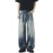 Xintang Men's Loose Straight Leg Jeans High Waist Retro Whiskered Washed Style A-Line Pants New Fashion High Street_mkmklike.com