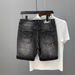 2025 Spring And Summer Fashion Men's Washed, Ripped, Patch, Ink Splashed Slim Fit Small Foot Gray Black Denim Shorts Men_mkmklike.com