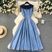 Women's Clothing Design Sense Large Lapel Sleeveless Vest Dress For Women, Hollow Waist Exposed Slim Long Retro Denim Dress For Women_mkmklike.com
