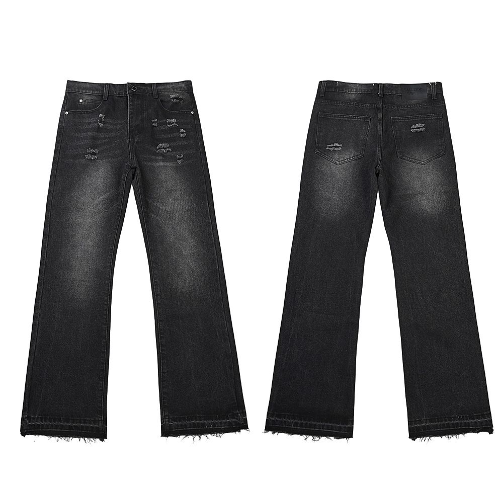 Unisex Vintage Washed Jeans – Distressed Straight-Leg Denim Pants With Hand-Painted Details (Black, S-Xl)_mkmklike.com