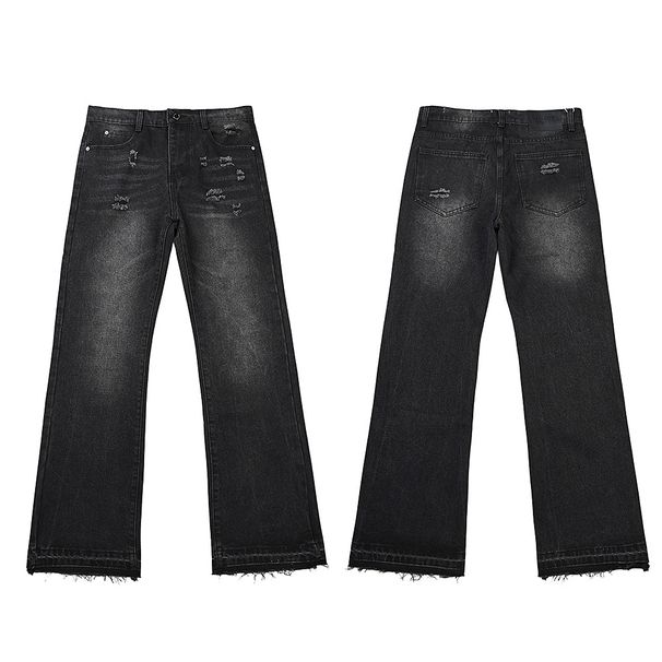 Unisex Vintage Washed Jeans – Distressed Straight-Leg Denim Pants With Hand-Painted Details (Black, S-Xl)_mkmklike.com