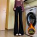 Women's Clothing Retro High-Waisted Flared Jeans Blue Fleece Lined Thick Warm Slimming Denim For Winter Not Clingy England Style Fashion_mkmklike.com