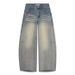 Women's Trendy Street Style Denim Jeans Relaxed Wide Leg Floor Length Design Whisker Stripes Spring Autumn_mkmklike.com