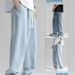 Vintage Washed Men's Jeans – Relaxed Fit Drawstring Waist With Classic American Street Style_mkmklike.com