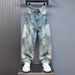 Men's Ripped Distressed Washed Denim Jeans High Street Style Summer Thin Loose Straight Leg Cool Trendy Wide Leg Pants_mkmklike.com
