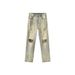 Ripped Yellow Mud Jeans American High Street Summer Trousers Boys Loose Straight Old Retro Floor Pants_mkmklike.com