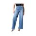 Women's High Waist Stretch Washed Denim Wide Leg Pants - Comfortable Mid Rise Jeans With Elastic Waistband For Casual Wear_mkmklike.com
