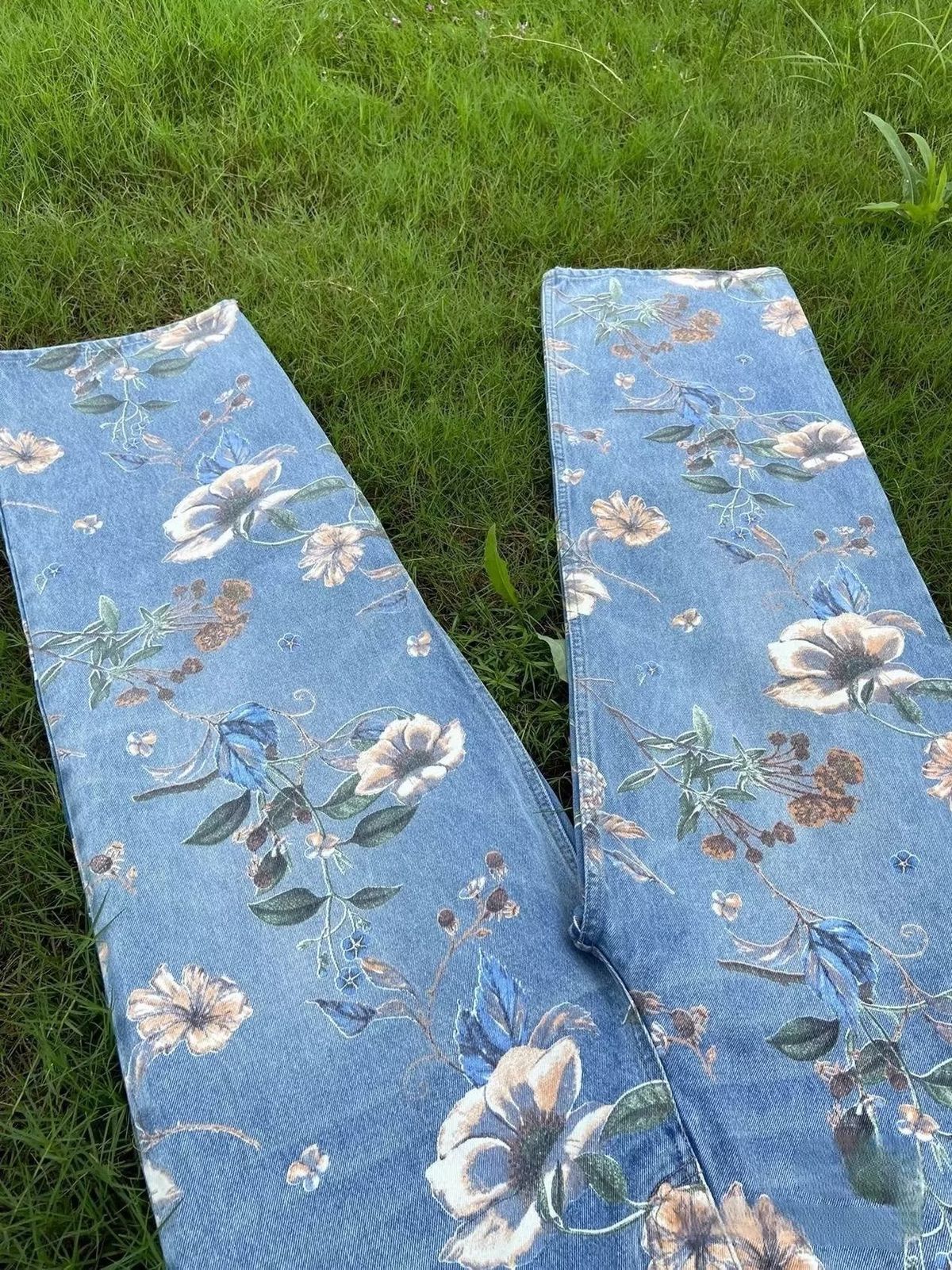 Men's Clothing The Same Retro Printed Jeans For Men And Women, Spring And Autumn, High Street, Straight, Loose Wide Leg, Floor Length Trousers_mkmklike.com