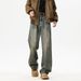 Men's Clothing Men's Retro Washed Distressed Straight Leg Jeans - High Street Loose Fit Casual Wide Leg Pants For Urban Style_mkmklike.com