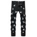 New I-Stock Autum Witer Black Deim Colorful Swallow Embroidery Me's Slim Fit Stretch Skiy Jeas Log Pats For_mkmklike.com