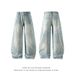 Men's Straight Leg Distressed Jeans - Classic Blue Denim Casual Pants For Everyday Wear_mkmklike.com